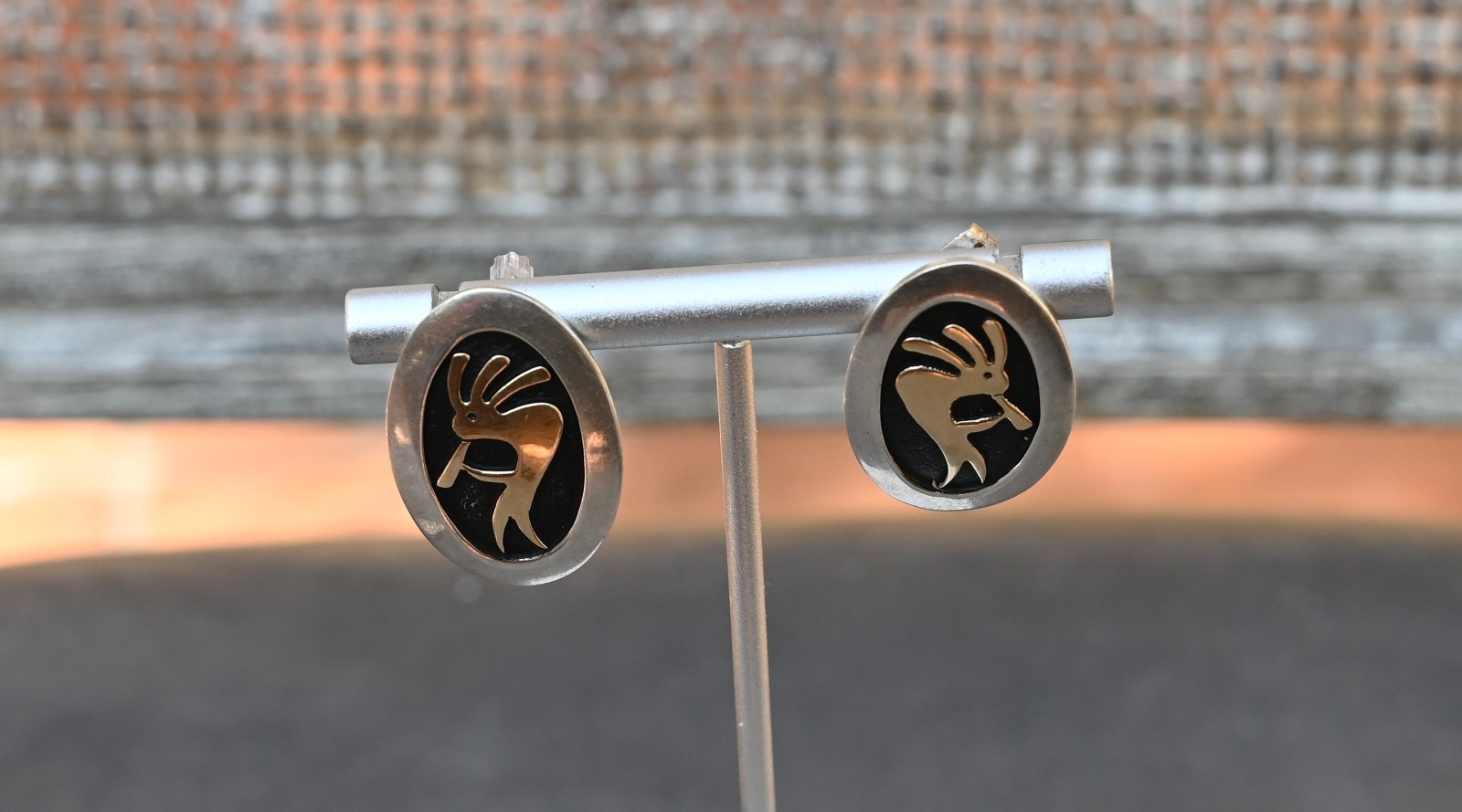 M.M Rogers Native American 14k Gold & Sterling Silver Earrings 9.8 grams 1 1/8″