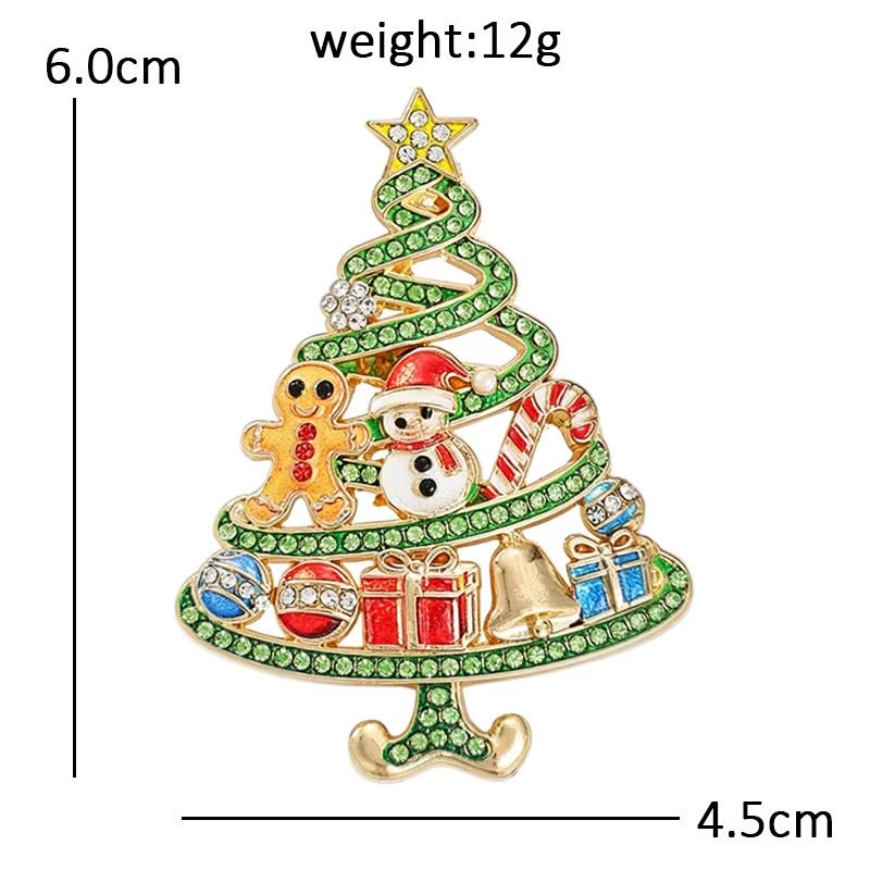 Snowman Christmas Tree Brooch Pin Rhinestone Enamel Holiday Gifts