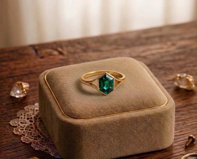 2.10 Ct Hexagon Cut Natural Teal Sapphire Proposal Ring 14K Solid Yellow Gold