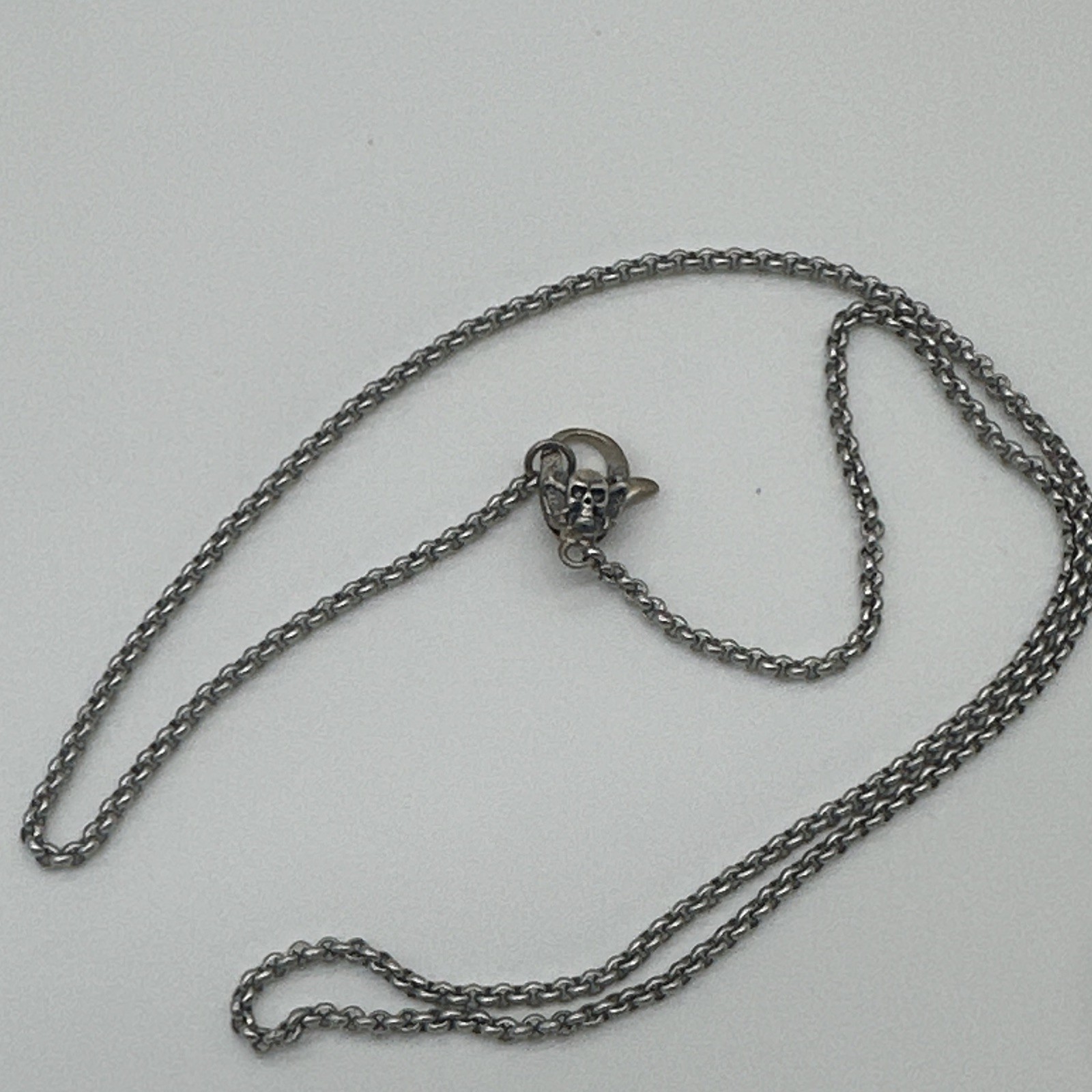 Clocks and Colours Rounded Solid Sterling Silver Skull Lobster Clasp Chain 26 in