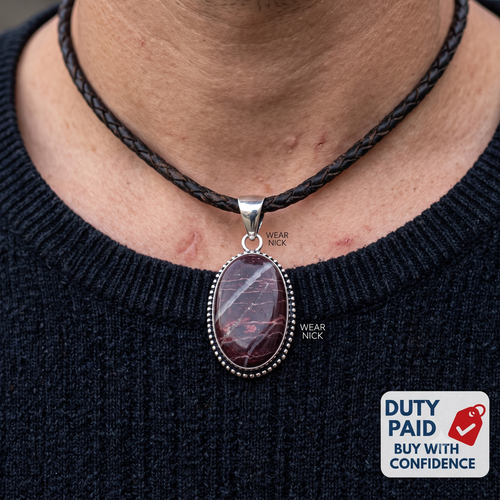 Snake Skin Jasper Daughter Channel Set Anniversary Pendant 925 Sterling Silver