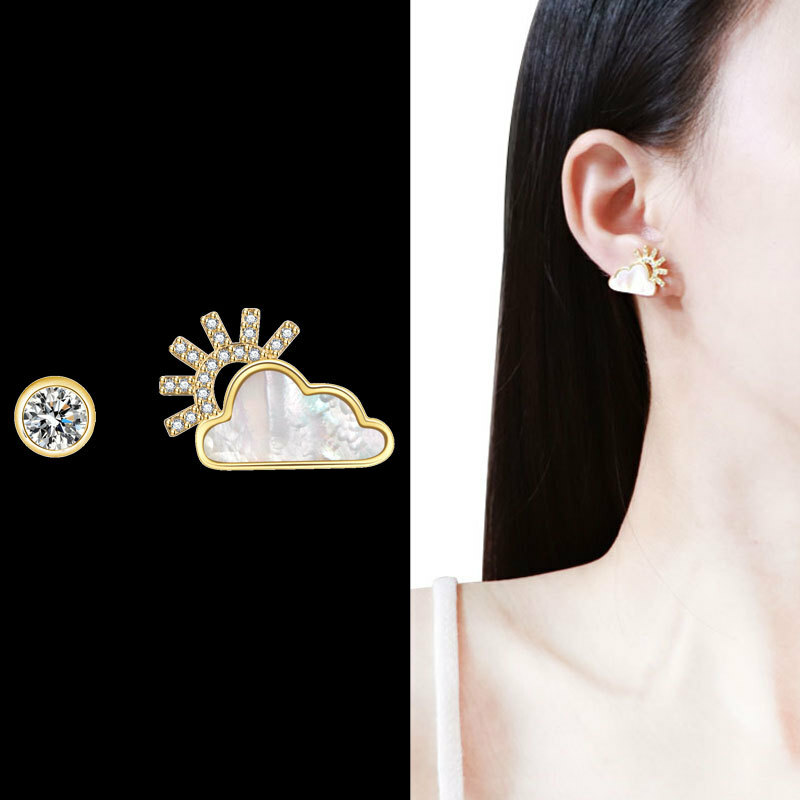 LAB SUN AND CLOUD STUD WHITE SAPPHIRE 14K GOLD PLATED EARRINGS – New With Tag