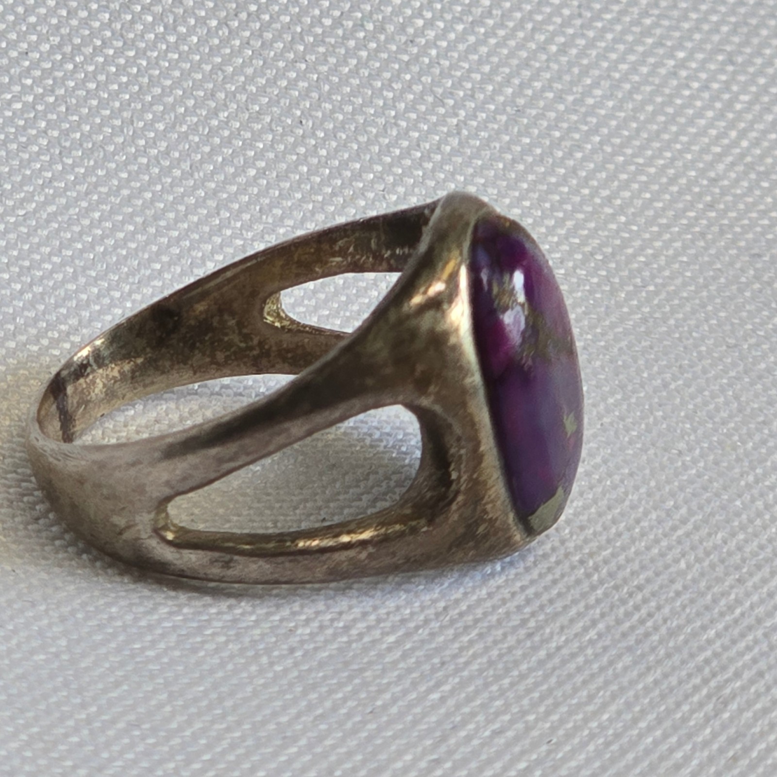 Sterling Silver Ring 5.92g Fine Jewelry Sz 7.5 Band Marbled Purple Stone *READ*