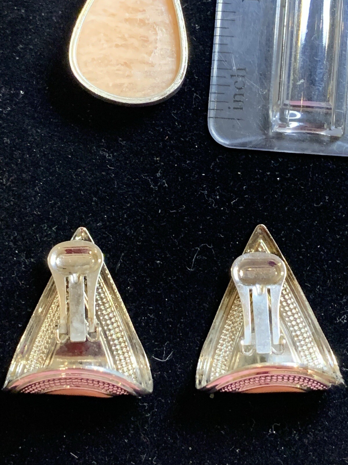 Vintage Enameled Earrings & New Genuine Stone Teardrop 925 Pendant Set