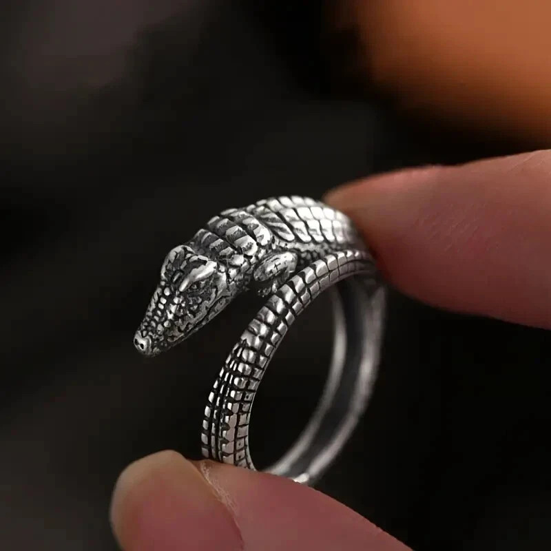 925 Sterling Silver Alligator Crocodile Unique Charms Open Ring One Size Fit All