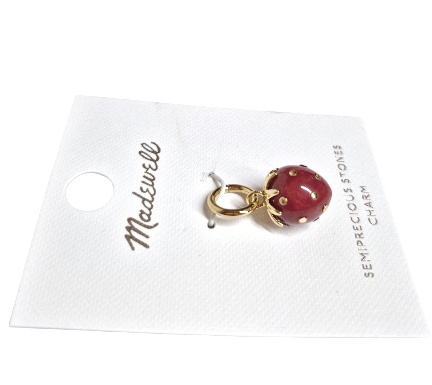 Madewell Semiprecious Strawberry Charm Antique Gold Red Brass Nickel Safe New