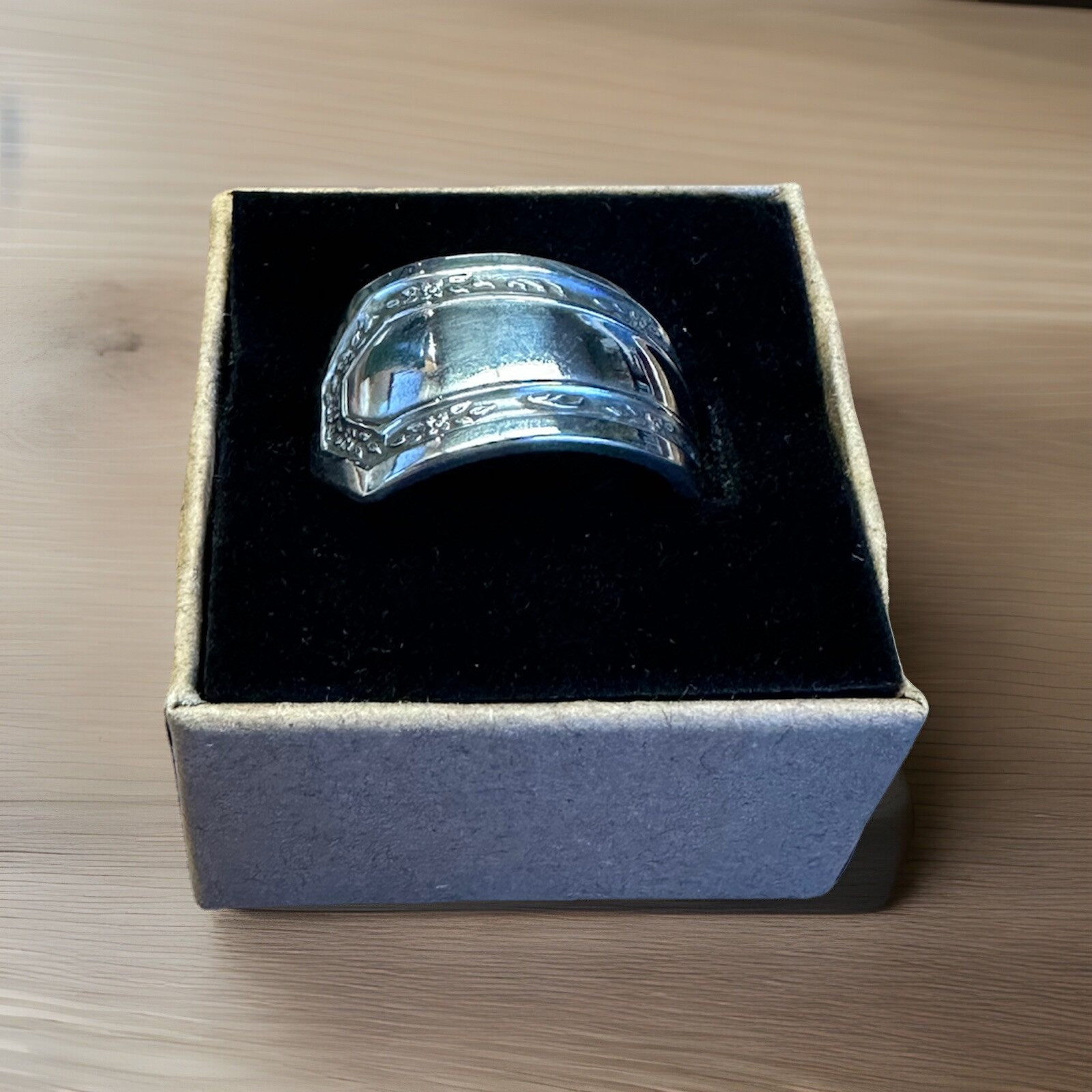 Silver Plate Spoon Ring Size 8.5 Victorian Antique Silver Finish Spoon Band