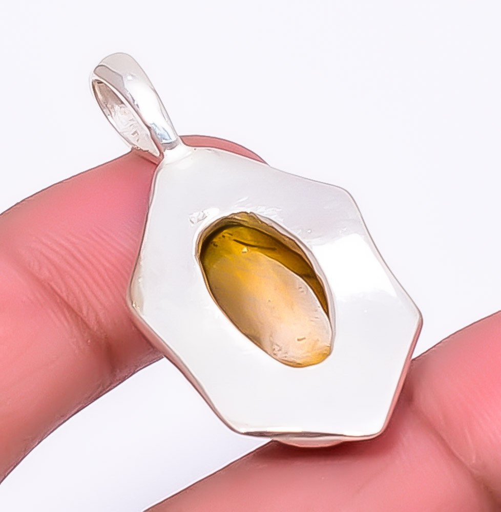 Yellow Tiger Eye – South Africa Gemstone 925 Silver Plated Pendant 1.76″ A356