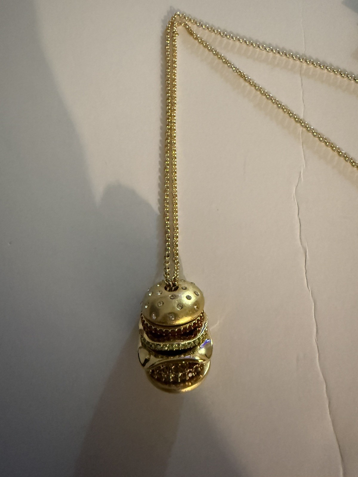 Kate Spade Fast Food Burger 12K Gold Plated CZ Crystal Pendant Necklace NWT