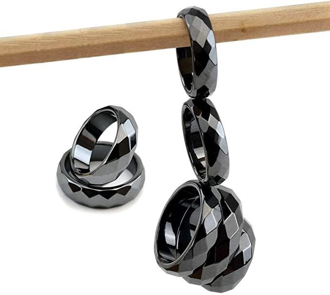 6MM WIDE MAGNETIC HEMATITE ENERGY THERAPY FACETED UNISEX RING SIZE 5-13