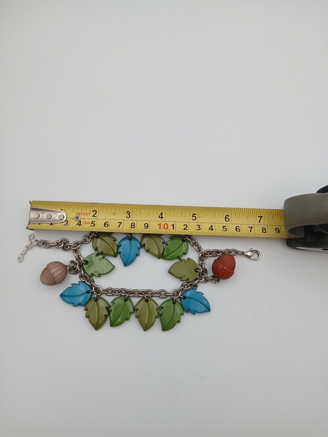 FENDI Dangle Charm Bracelet Acorns Leaves Chain Link Silver Tone READ