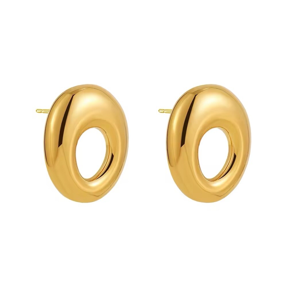 ZARD 18K Gold Open Oval Stud Earrings