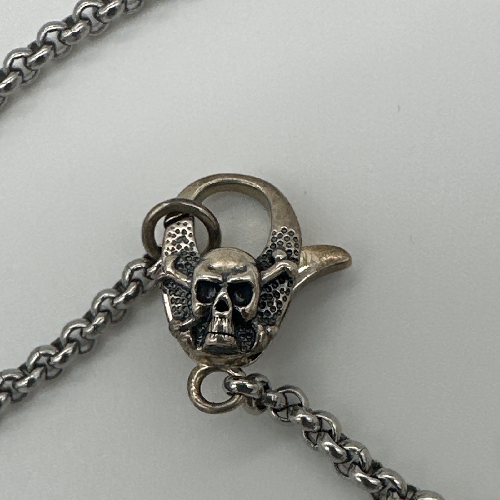 Clocks and Colours Rounded Solid Sterling Silver Skull Lobster Clasp Chain 26 in