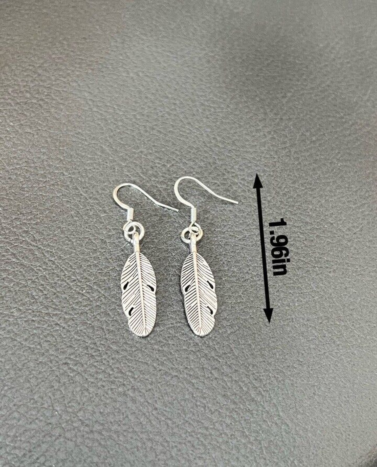 Feather Drop Hook Earrings .925 Sterling Silver Hook ~ Pewter Charm