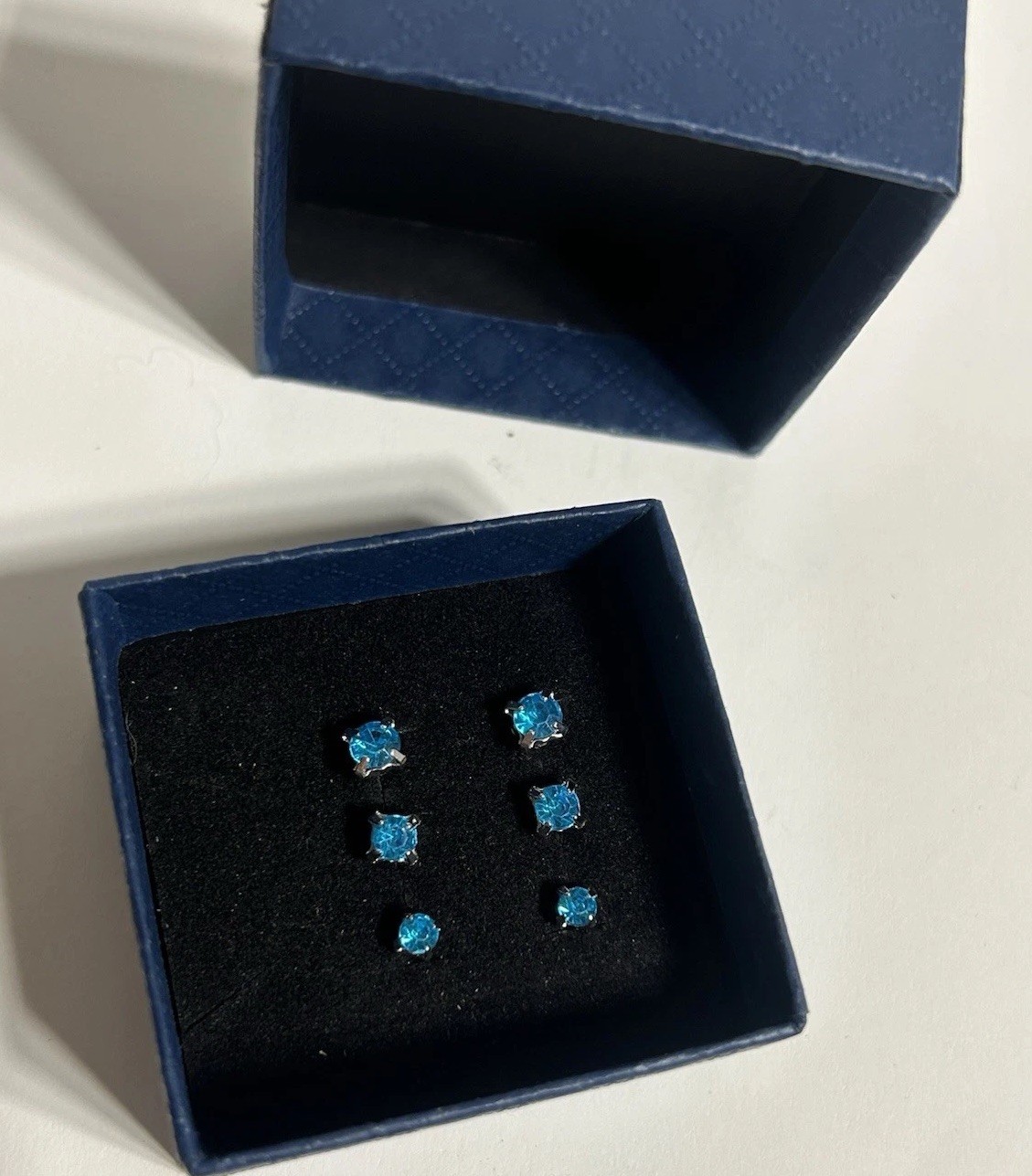 Blue Cubic Zirconia Stud Earrings Silver Plated 3.5mm 4mm 5mm Round Set