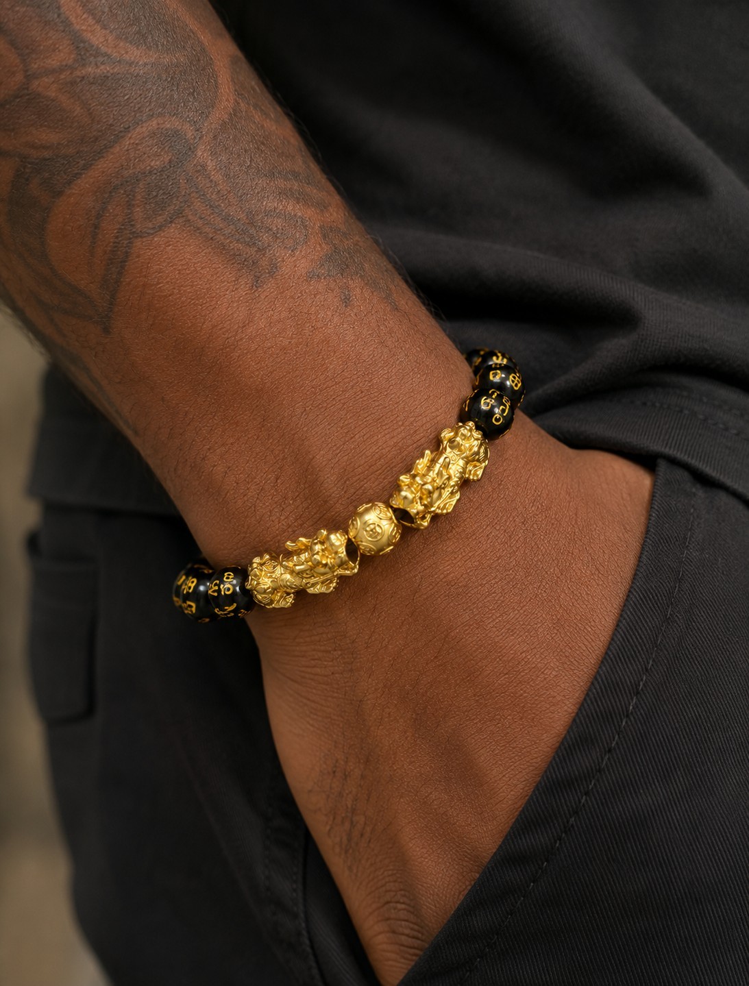 Obsidian Stone Beads Pixiu Charm Bracelet – Attracts Wealth And Good Fortune