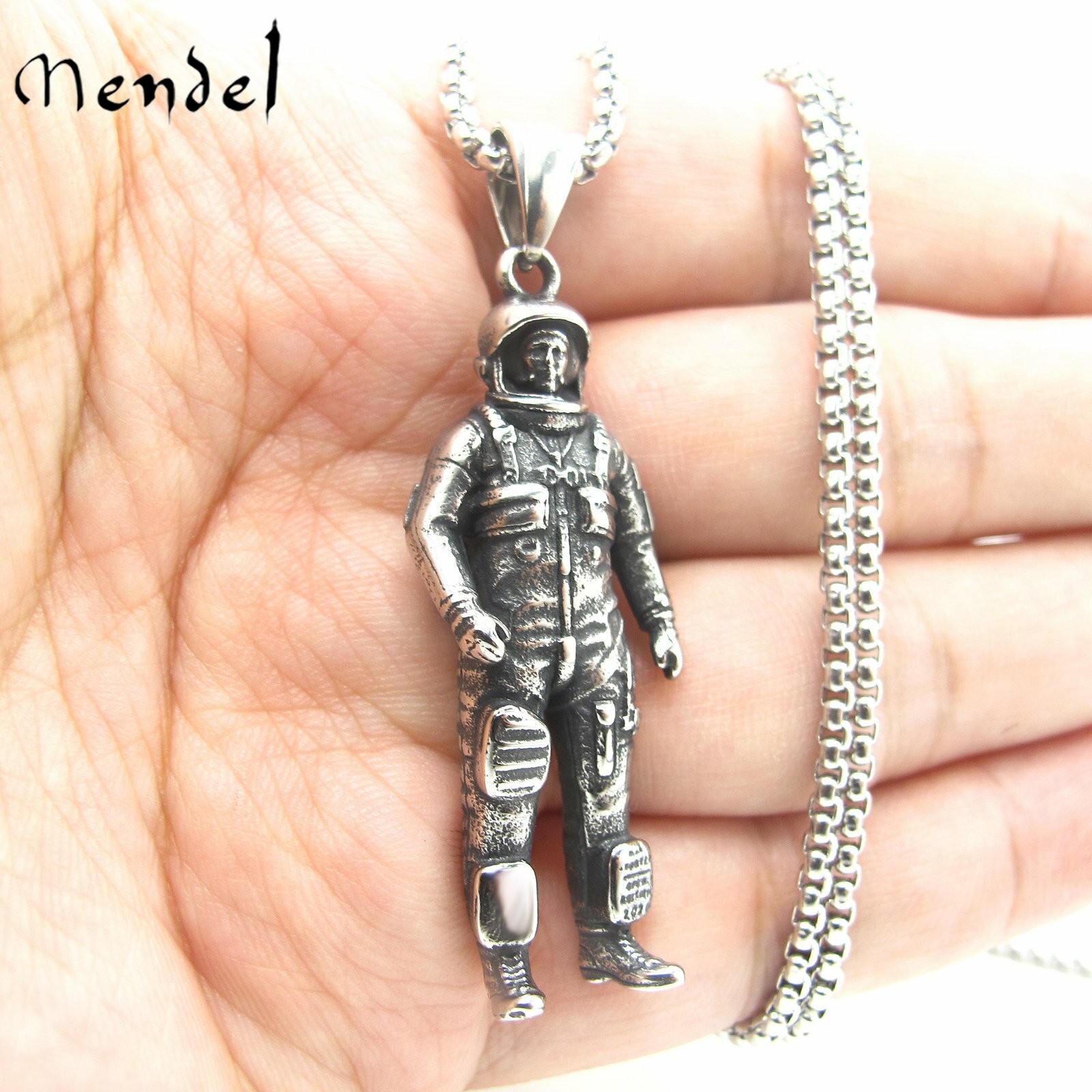 MENDEL Mens Stainless Steel NASA Space Spaceman Astronaut Pendant Necklace Men