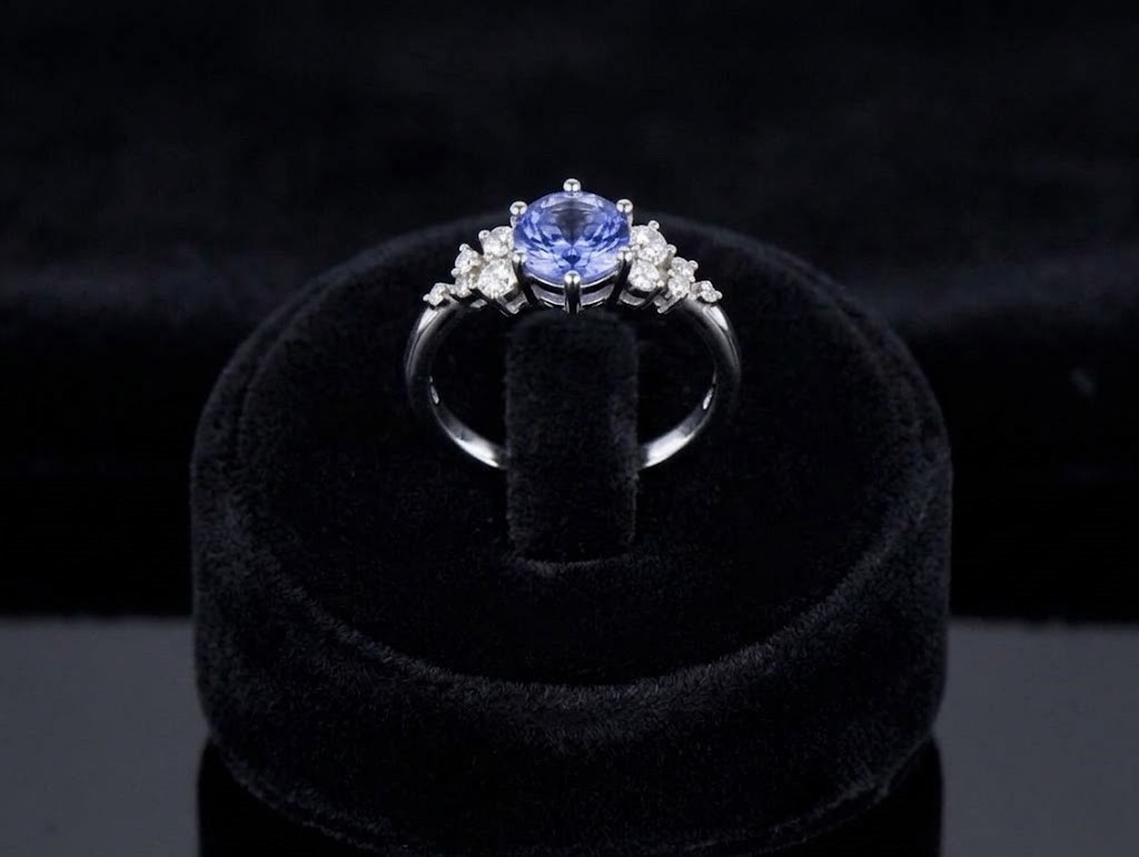Lab Tanzanite Sterling Silver Cluster Ring, Blue Purple Periwinkle Gemstone Ring