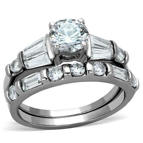 TK1535 – High polished (no plating) Stainless Steel Ring with AAA Grade CZ in