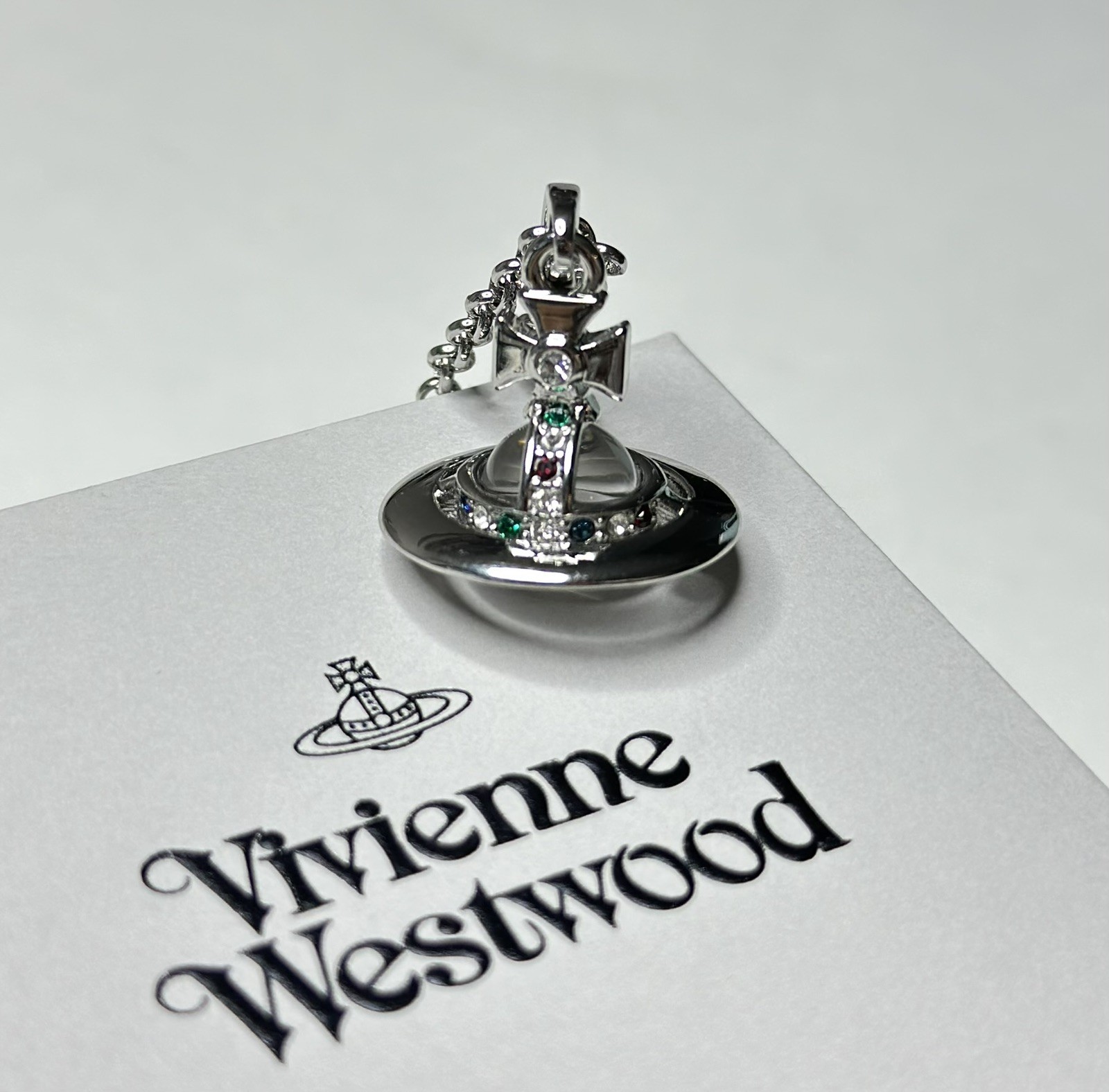 [Box+Pounch]Viviene Westwood Clear TINY Orb Silver Plated Pendant Necklace