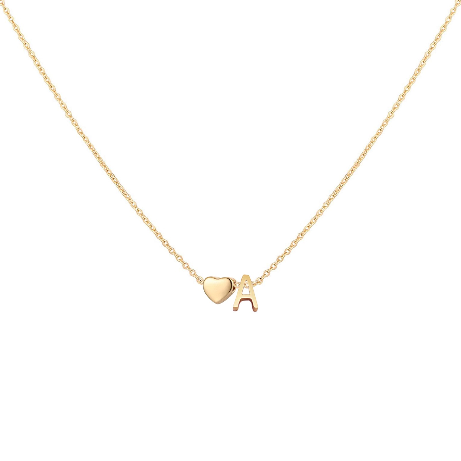 Glimmerst Initial Heart Necklace 18K Gold Plated Stainless Steel 9 cm,