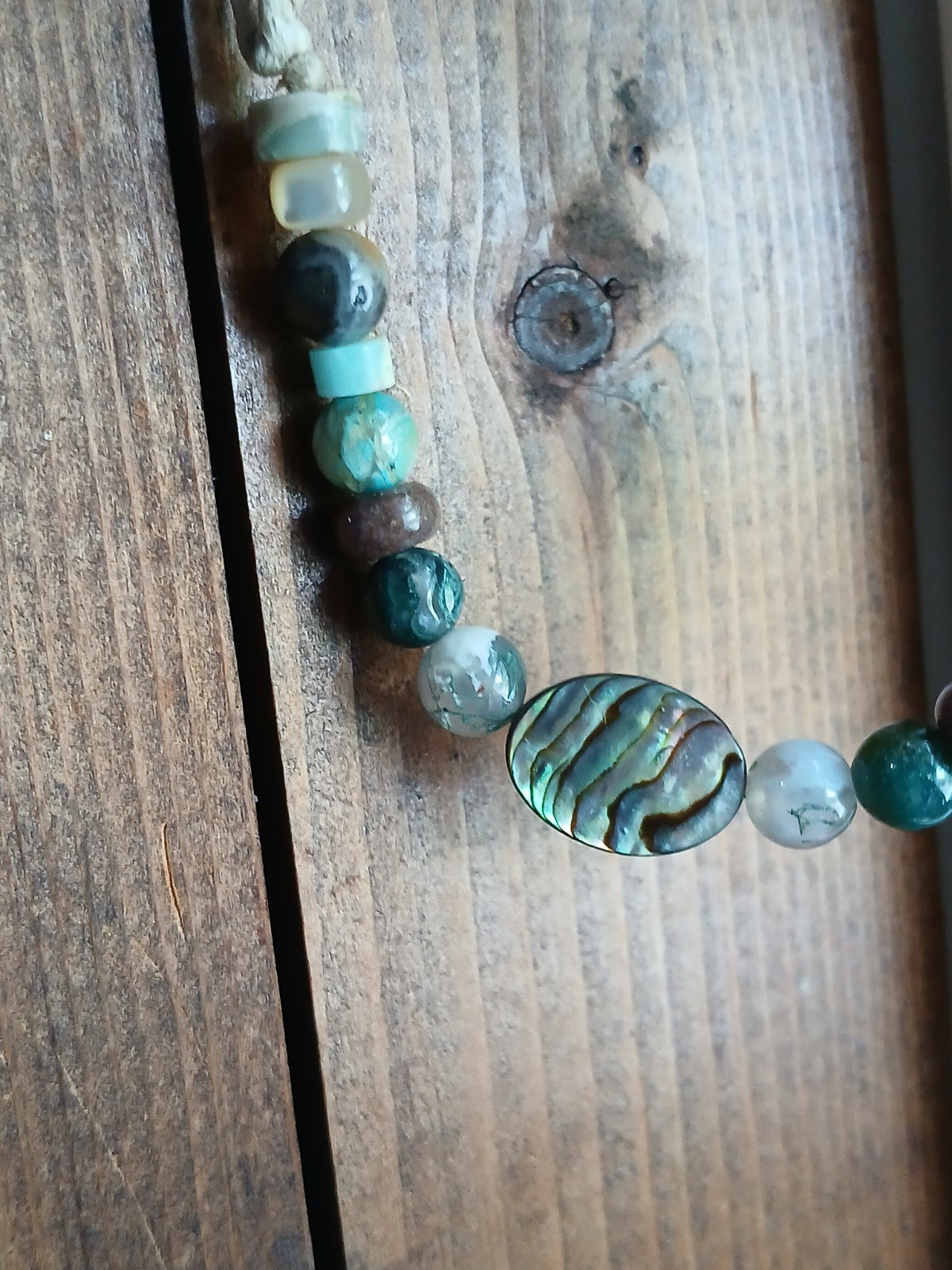 Bracelet Hemp Usa Unisex Travel Hippie Gift Abalone Paua Shell Agate Jasper