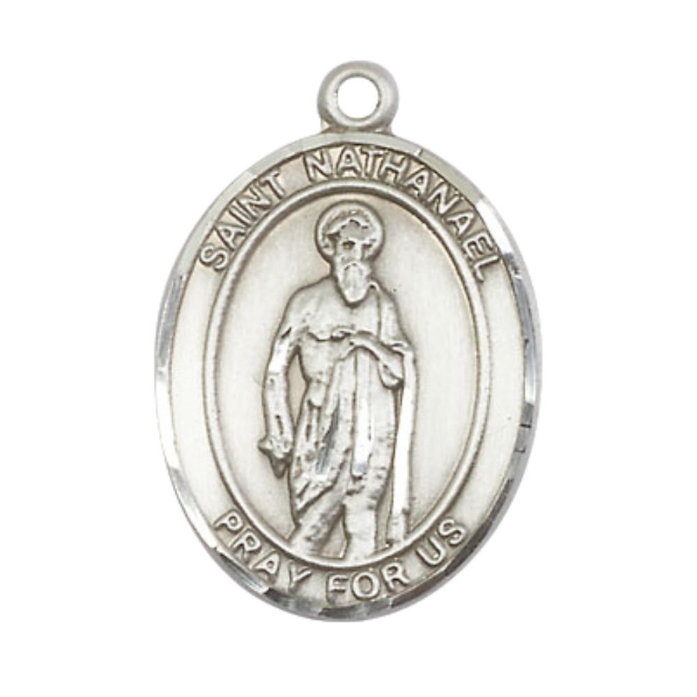 Large Pewter Saint Nathanael Medal Pendant 24″ Lobster Claw Chain Necklace