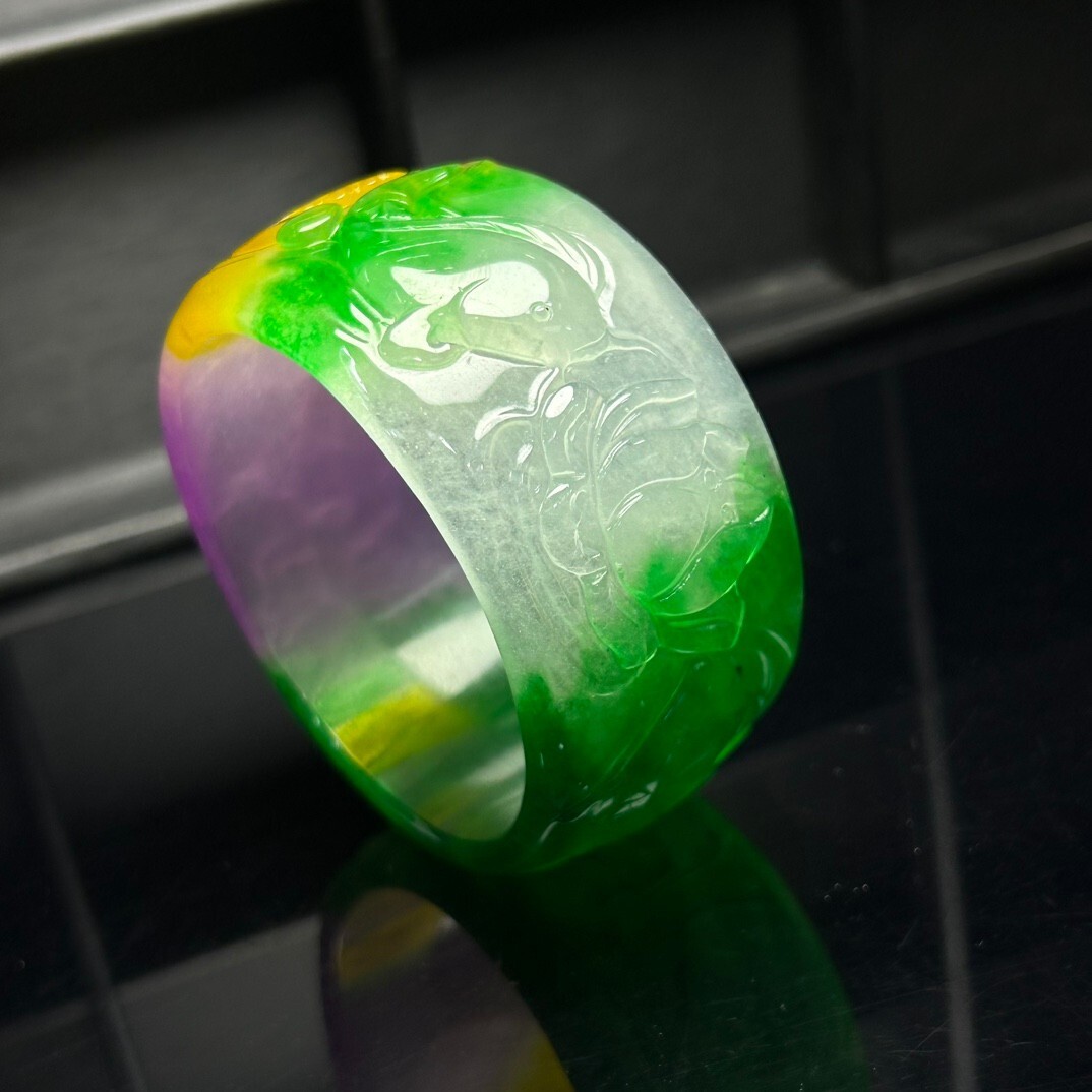 Natural Icy green Jade jadeite artistic carving Tyre bracelets 60mm