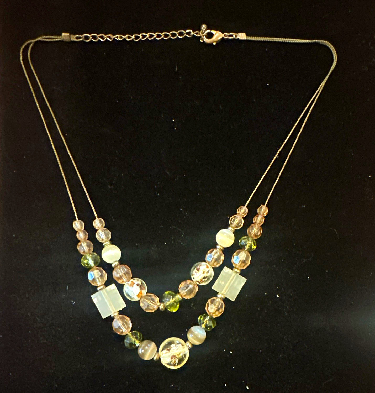 Layered Multicolor Crystal Bead Snake Chain Necklace Silver Tone Adjustable