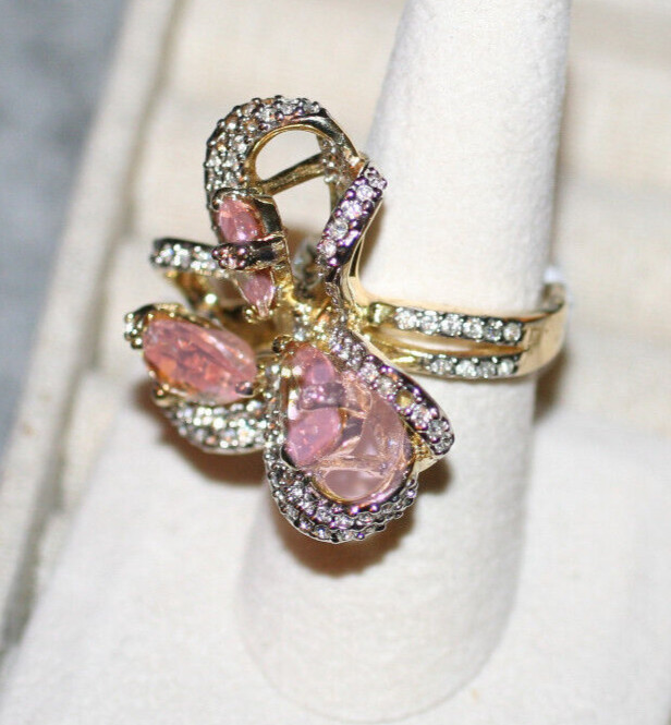 12.0CTW Champagne / 3.0 Chip Cubic Zirconia Bow Cocktail Cluster Ring SZ: 8.5