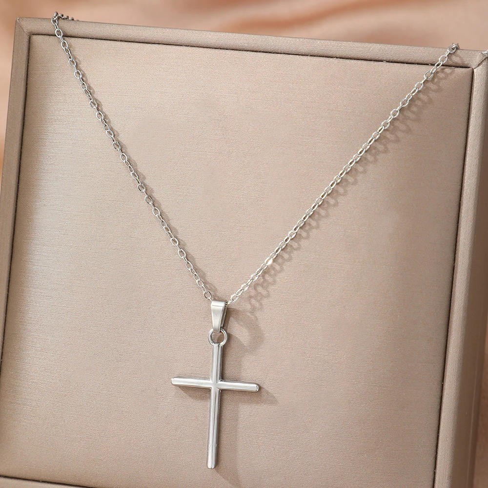 Jewelry Men Women Stainless Steel Silver Cross Pendant Necklace