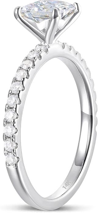Solid 14K White Gold Princess Cut Moissanite Engagement Ring 1CT, Size 5.5
