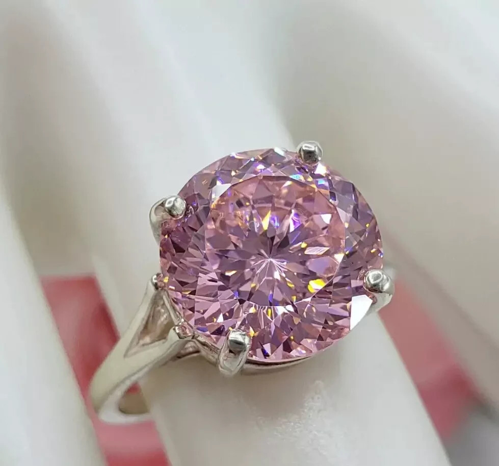 4.55 Ct Round Shape Pink Simulated Diamond Ring White Gold Plated
