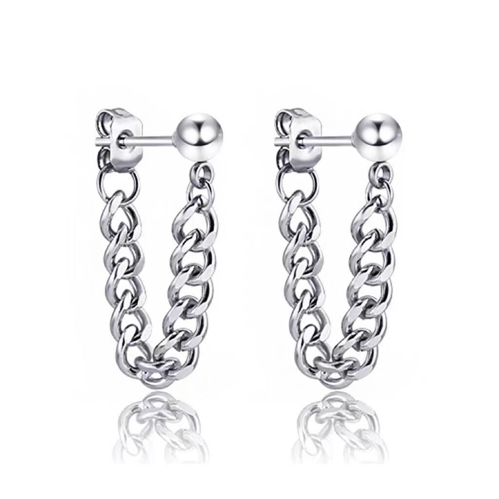 Punk Silver Cuban Link Chain Drop Dangle Earrings Rock Jewelry Surgical Steel