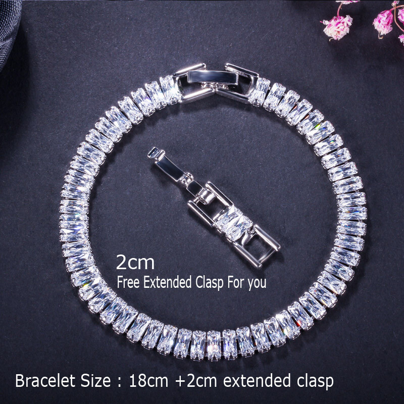 Sparkly Gold Plated Baguette Cubic Zirconia Tennis Bracelet Women Bridal Jewelry