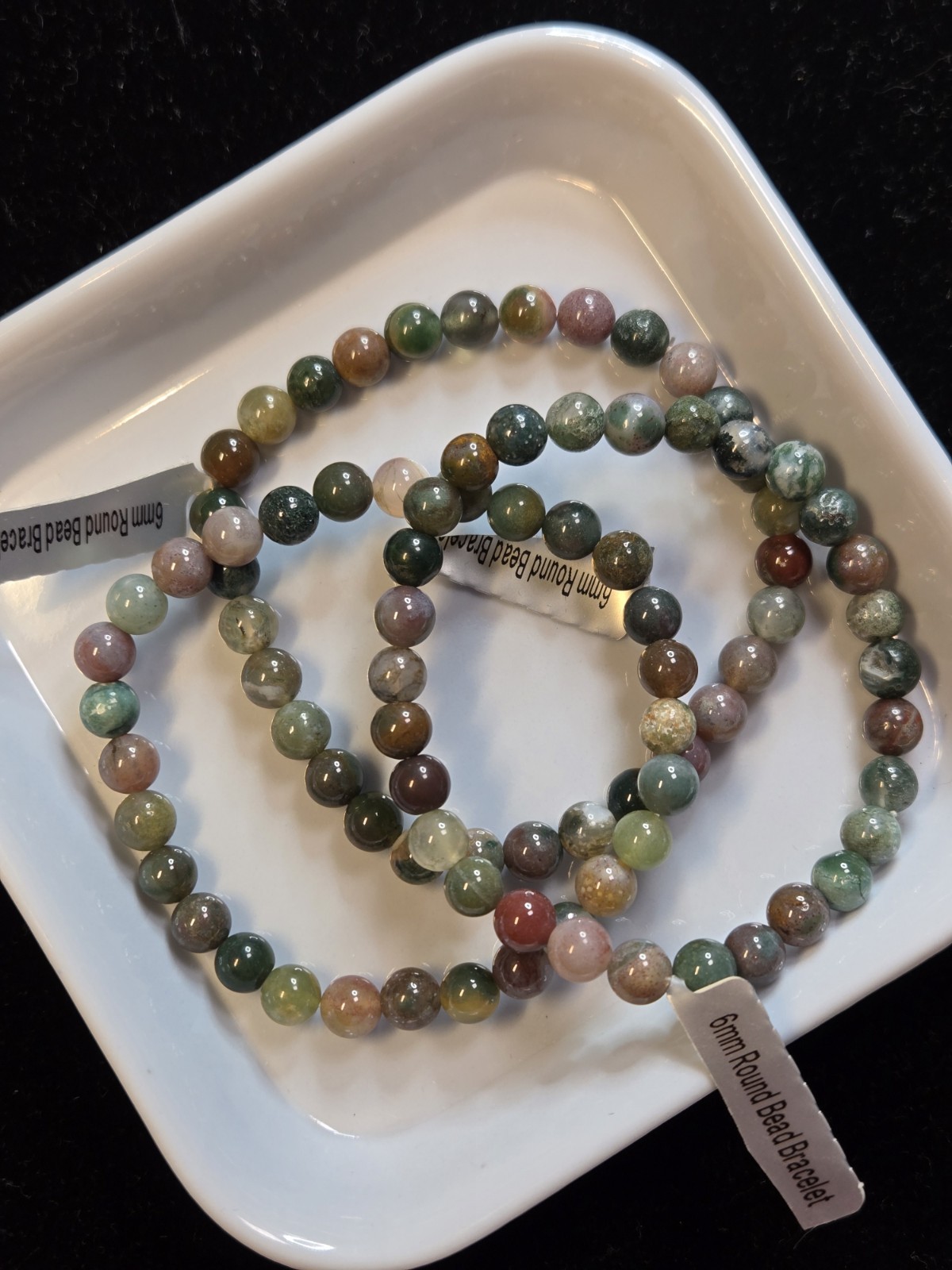 Moss Agate 6mm Round Bead Bracelet