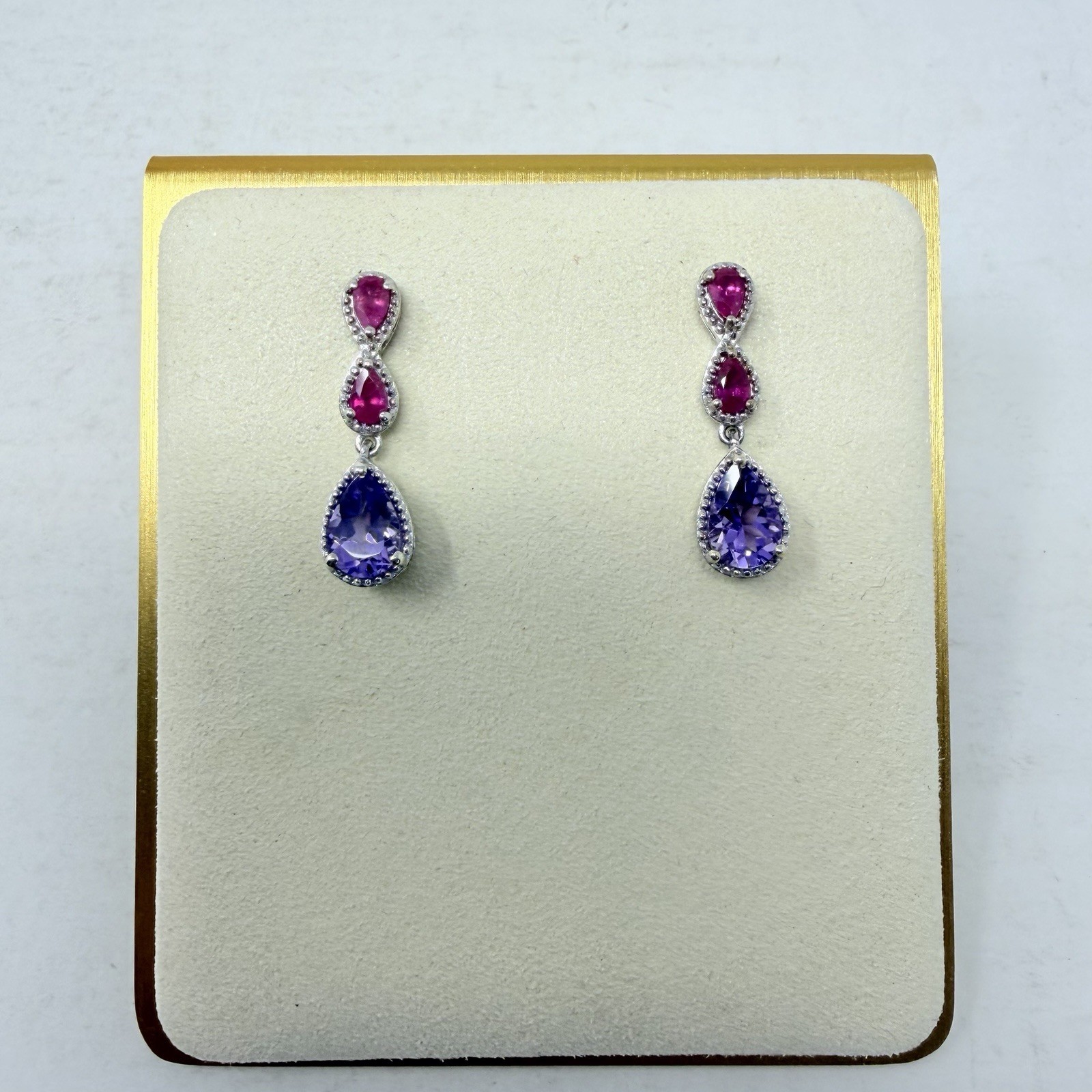Shop LC Rose De France Amethyst/African Ruby Sterling Silver Drop Earrings 5395
