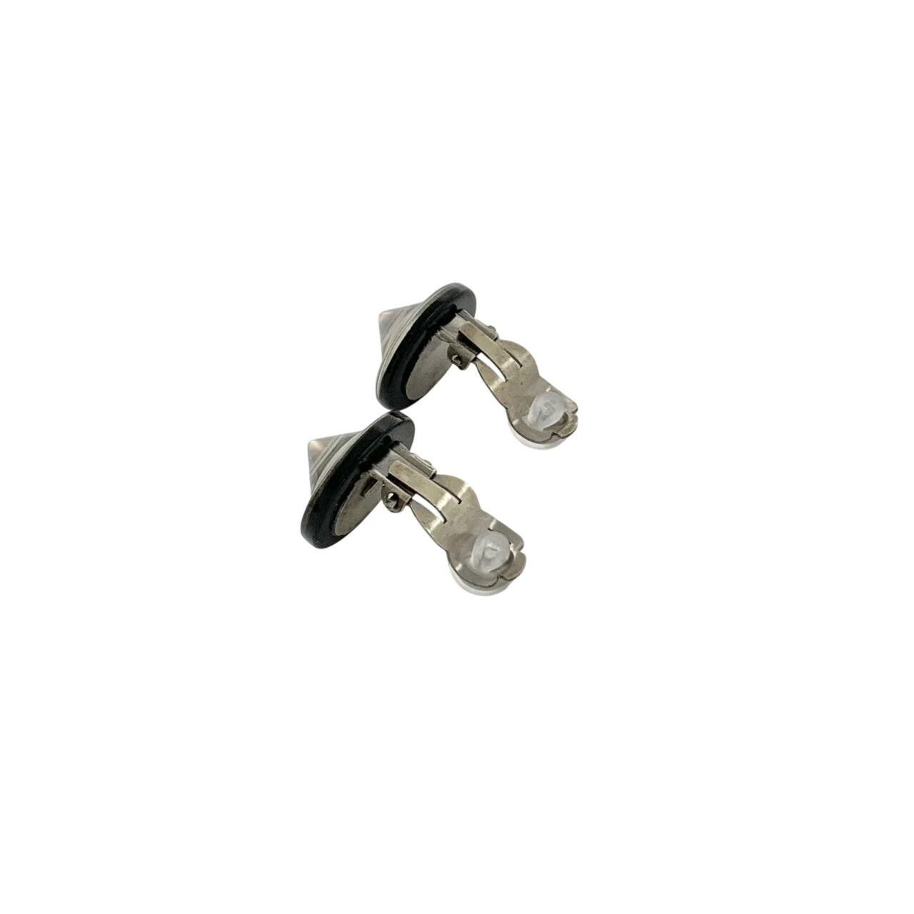 CHANEL Earrings 00T Clear Studs Aurora Hologram Round Black Alphabet Silver Logo