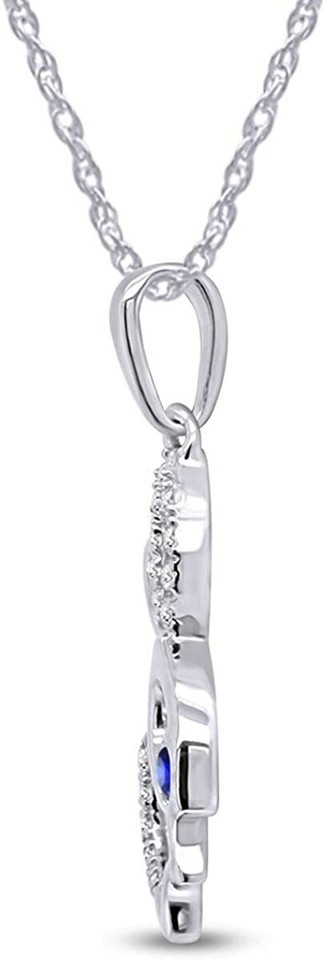 Cute Bunny Rabbit Pendant Necklace Simulated Blue Sapphire 14K White Gold Plated