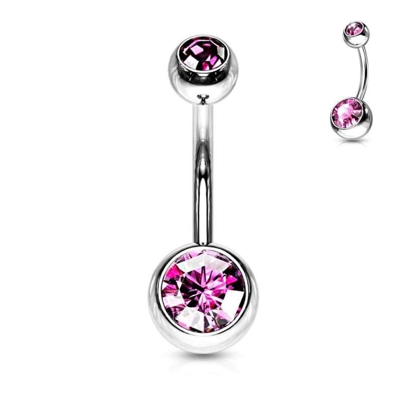 Double Jewel Gem Belly Button Ring Bar Navel Piercing Colourful Stainless Steel