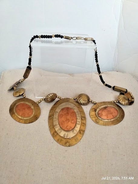 Tribal Tri-color Medallion Necklace with Earthy Tones & Textures