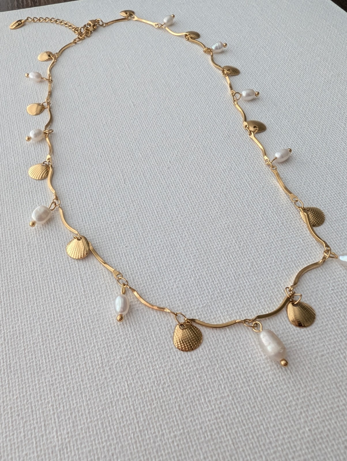 18k Gold Plated stainless Steel Baroque Pearls Shell Charm Necklace