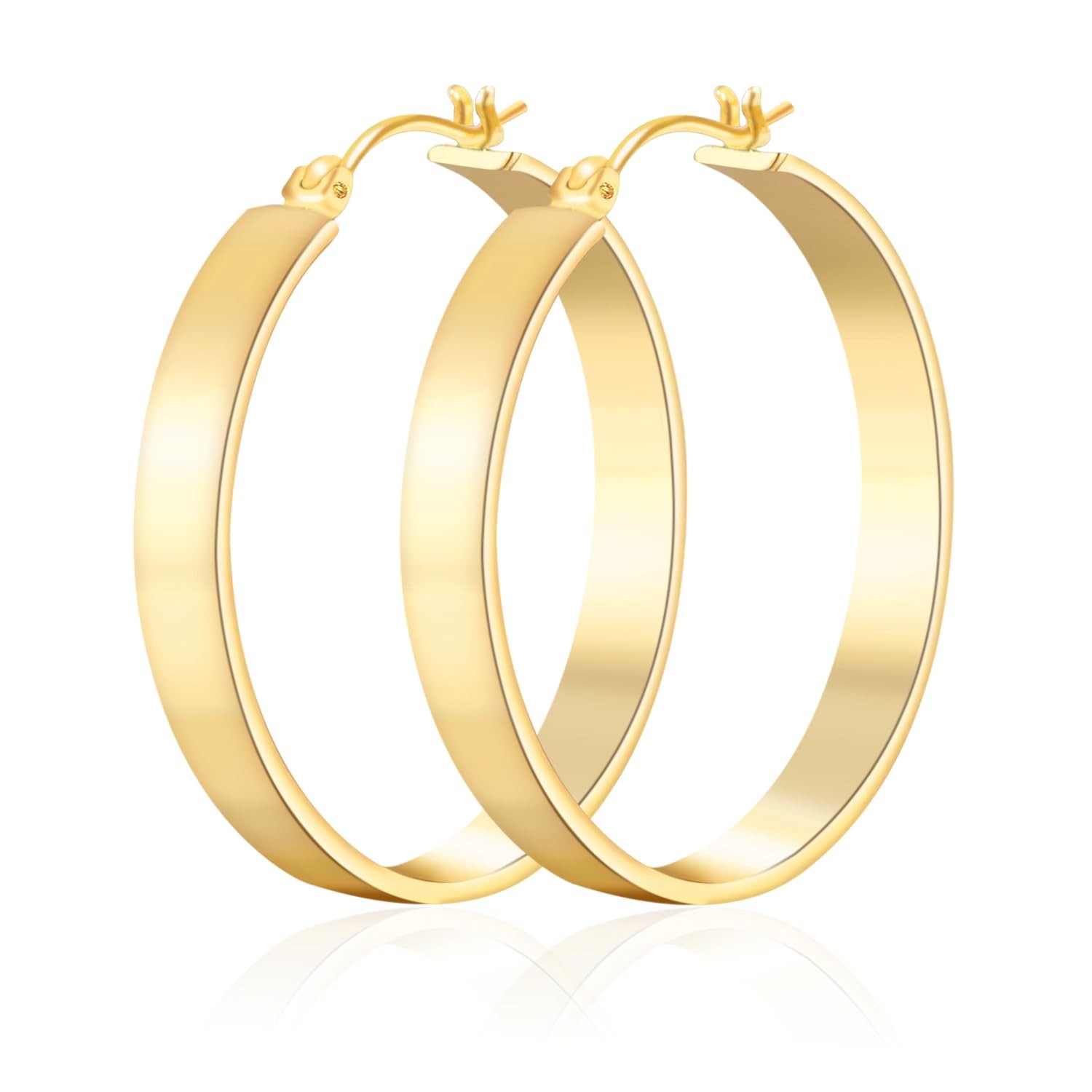 Hoop Earrings for Women Trendy, Flat Square-edge Chunky 35mm, GOLD