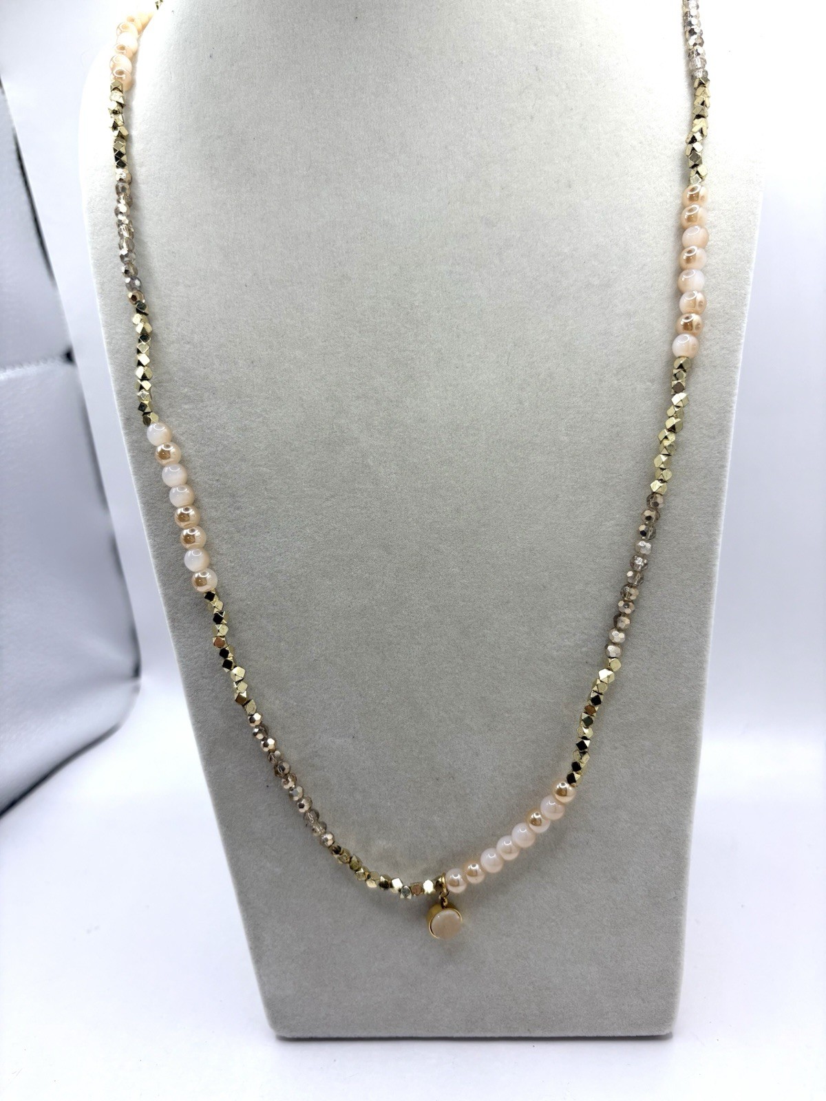 Ab Pink Opaline Gold Tone Color Block Beaded Bill Blass Necklace