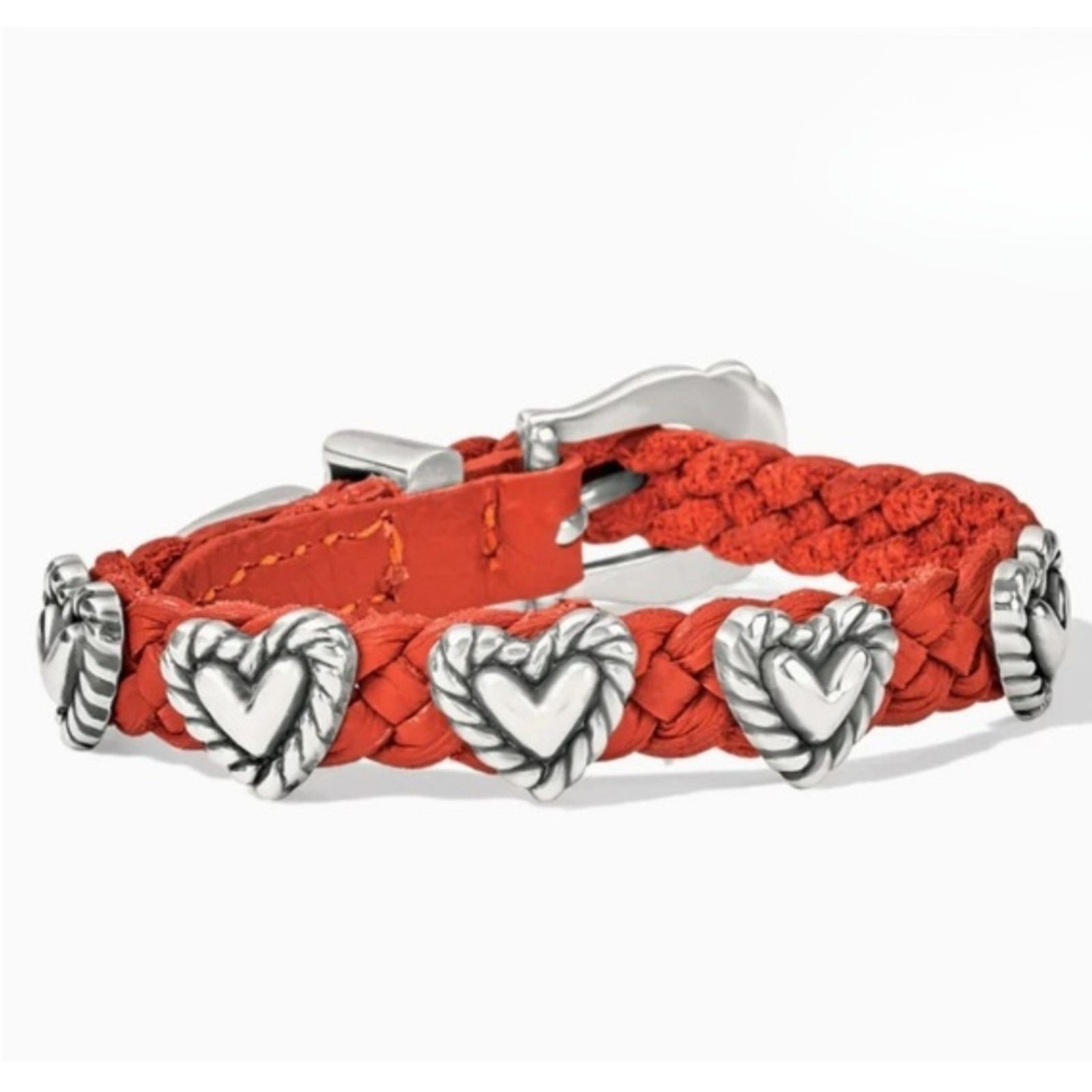 Brighton Roped Heart Braid Bandit Red Leather Western Buckle Bracelet Boho