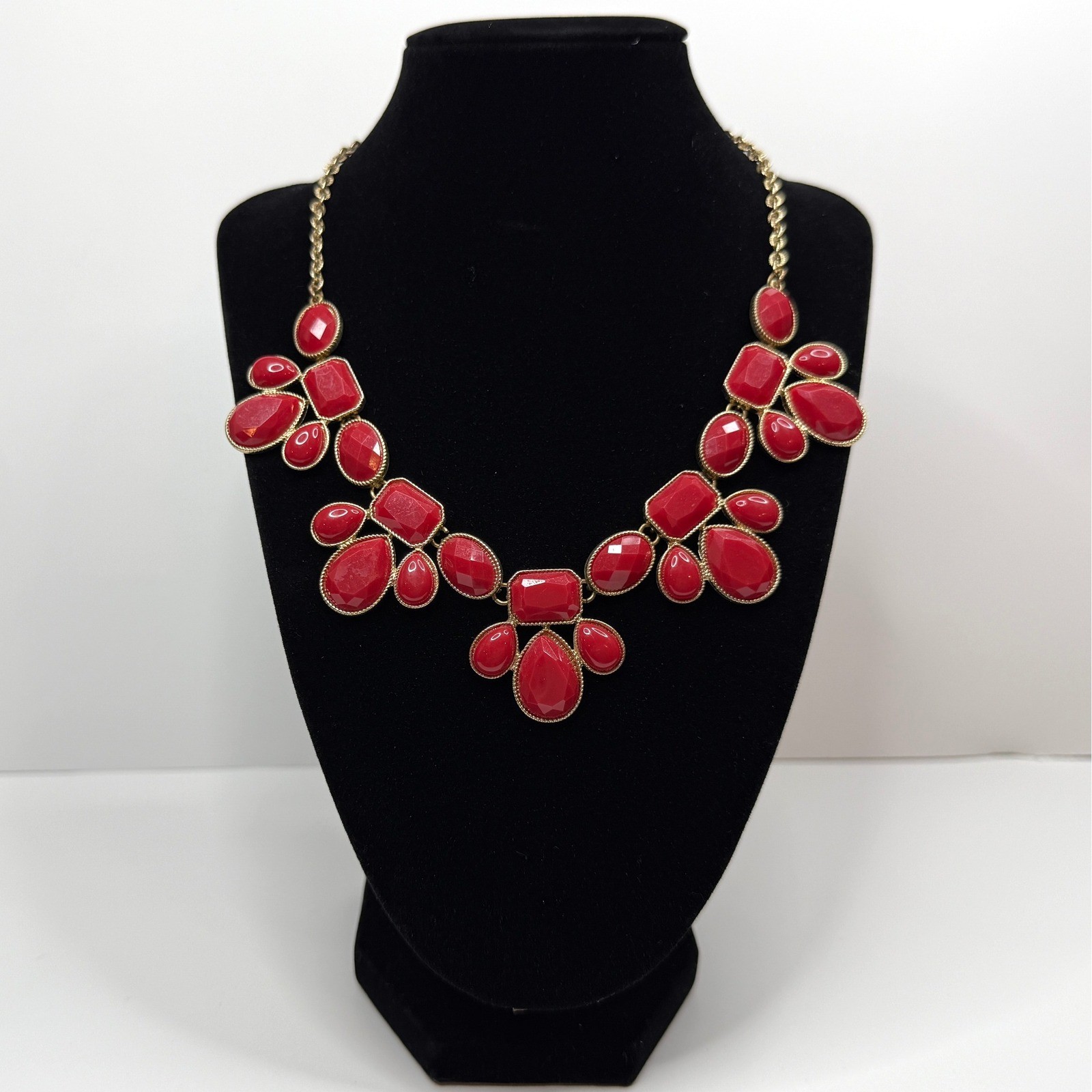Gold Chain Faceted Gemstone Bib Necklace Acrylic Cabochon Fashion Jewelry 20.5in