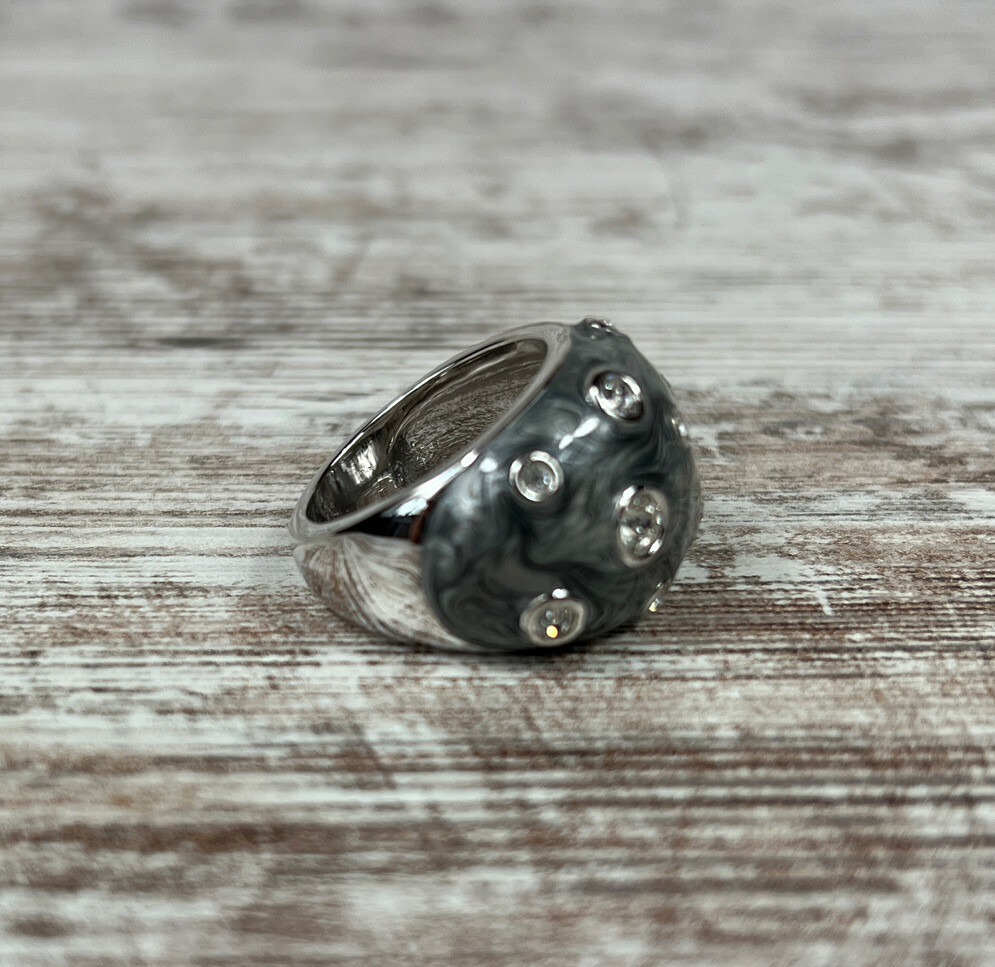 Lia Sophia Panache Ring Size 10 Silver Black Gray Swirls Rhinestones Dramatic!