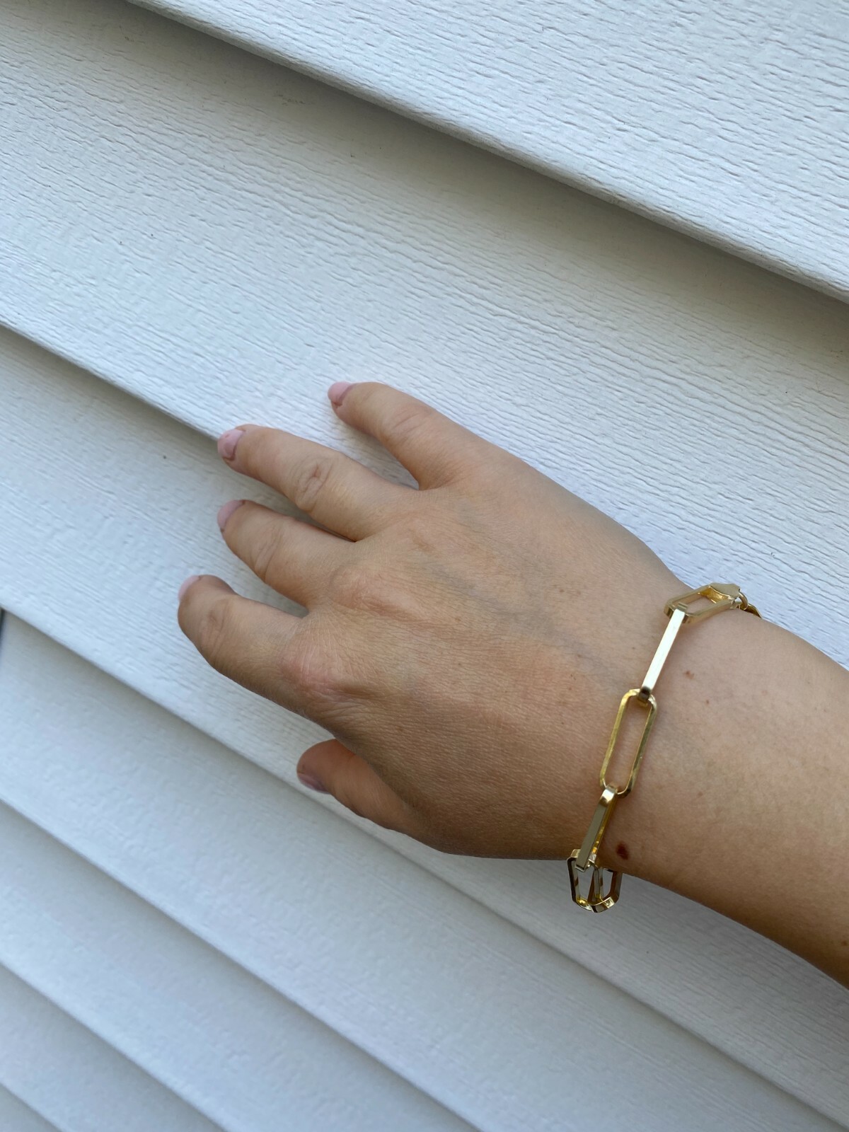 14k Gold Plated Solid 925 Silver Paperclip Chain Bracelet 7mm Necklace Italy