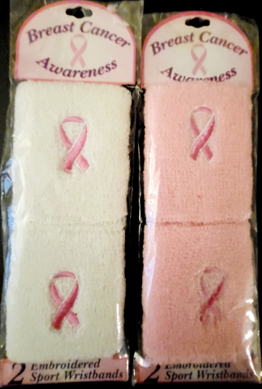 BCA Breast Cancer Awareness Sweatbands Wristbands Ribbon of Hope 2 Packs