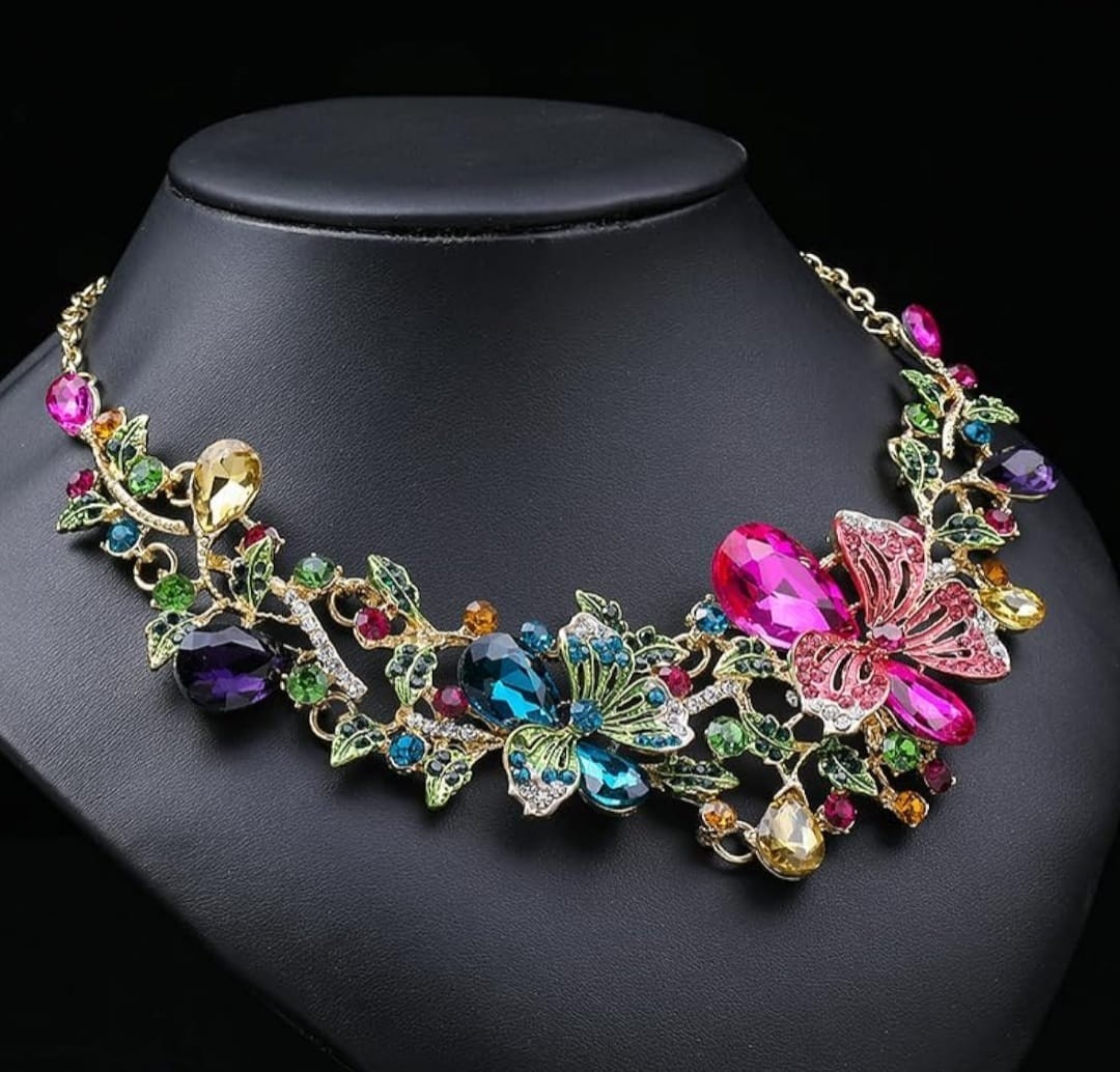 Indian bollywood pink creted stones pendent with matching earrings for women